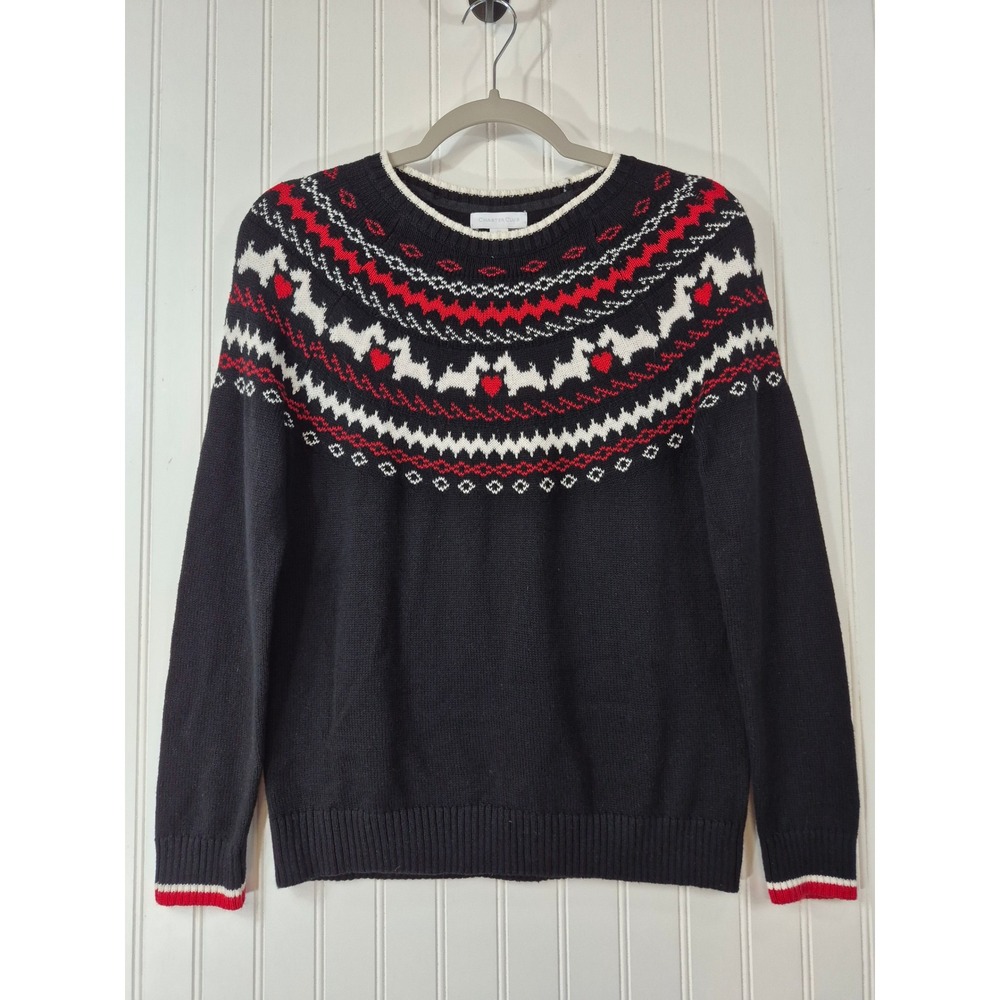 Charter Club Scottie Dog Fair Isle Sweater Navy Red Heart PS Petite
Size Small